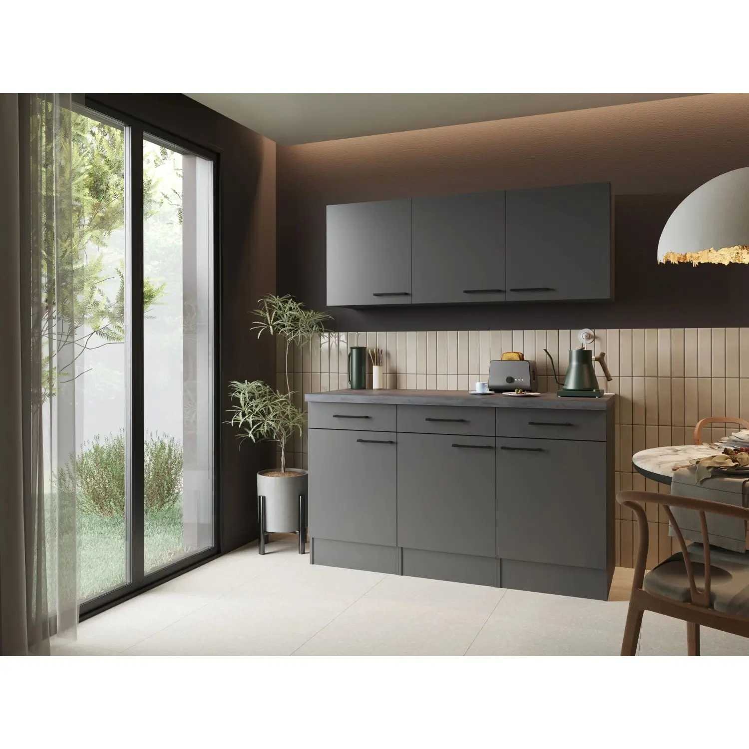 Respekta Příborník Oliver SET šedá matná/žula 150 cm