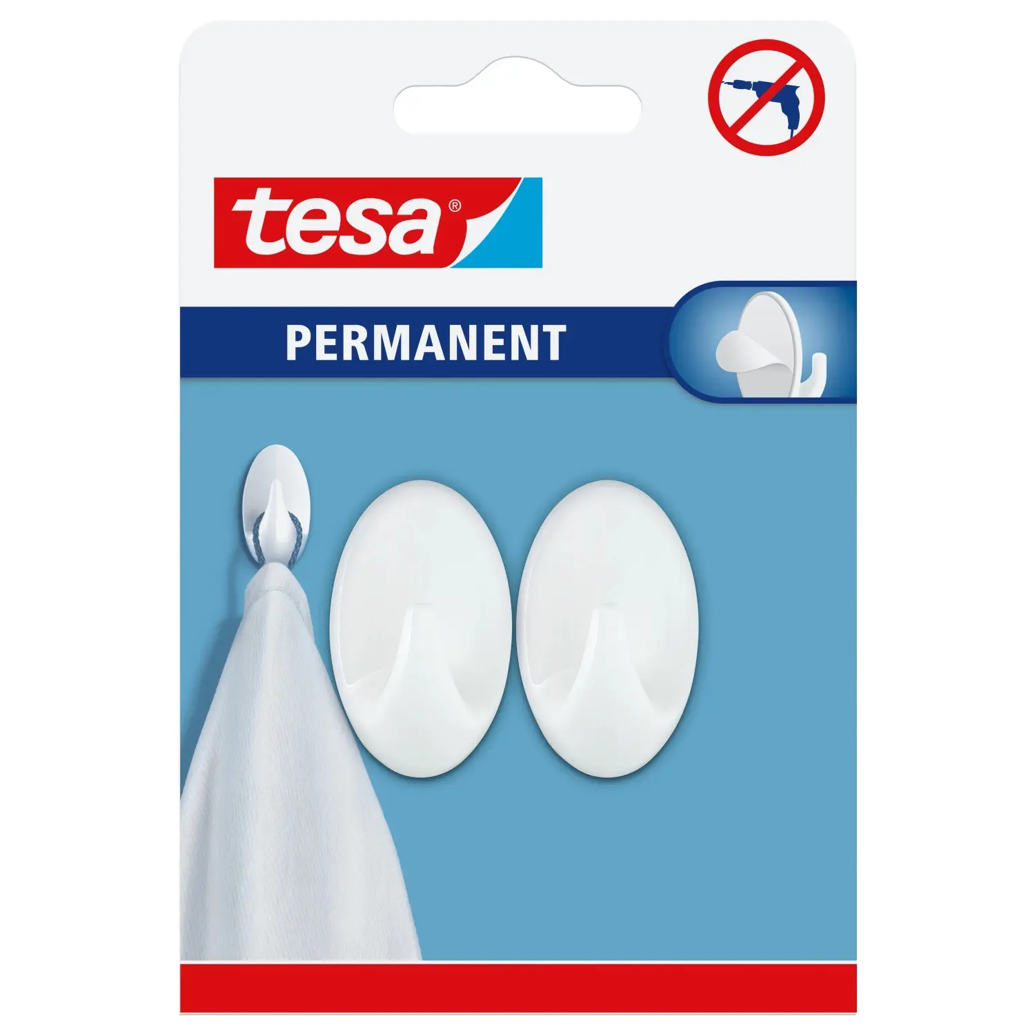 tesa Samolepicí háčky Permanent S oválné, bílá, 2 ks