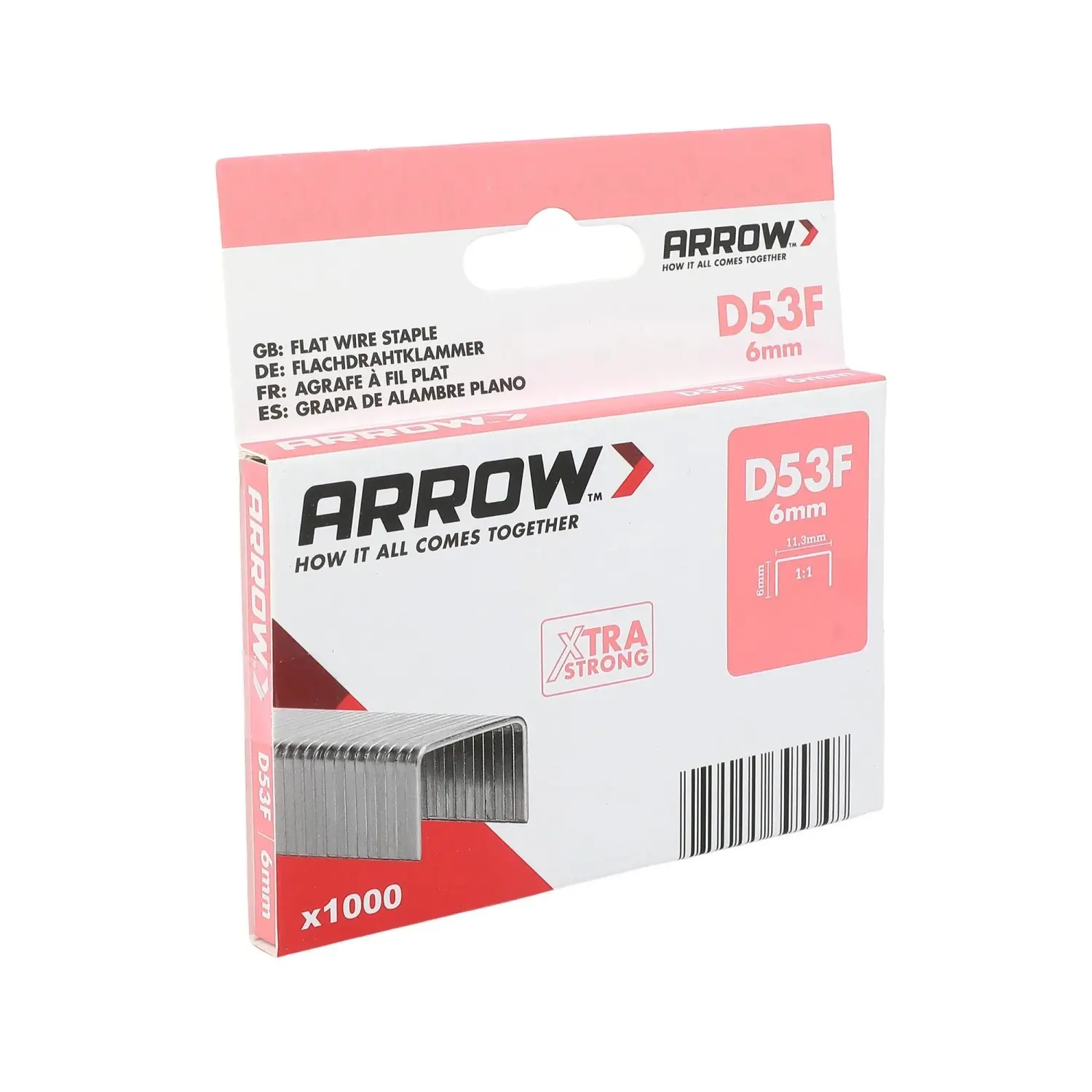 Arrow Ploché drátěné sponky do sponkovačky D53F, délka 6 mm, 1000 ks