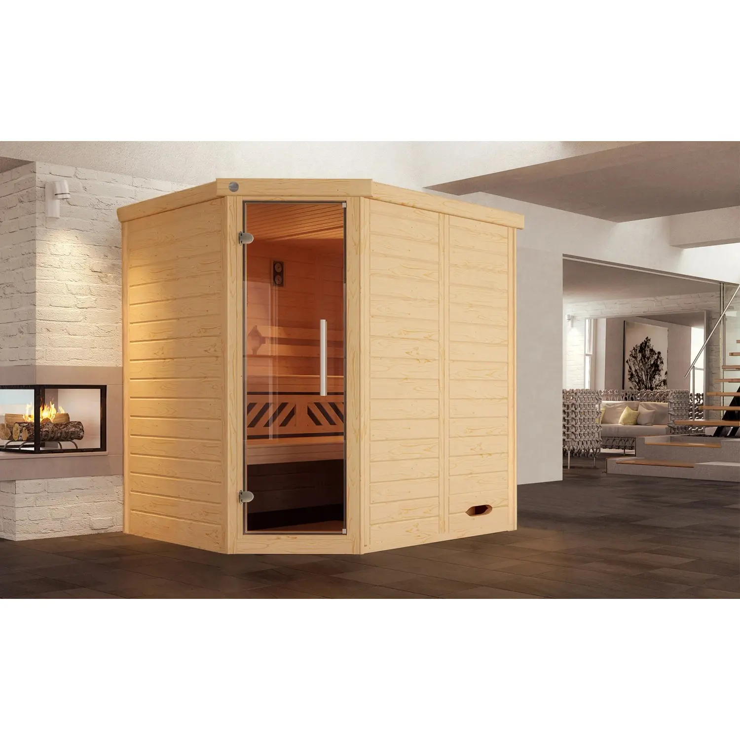 Weka Designová sauna Kemi rohová skleněné dveře