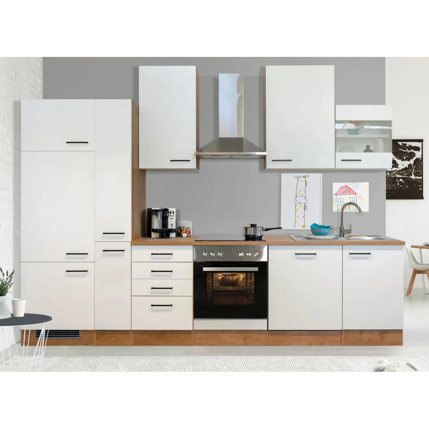 Flex-Well Kuchyně Vintea 310 cm/typ 2-lednice/trouba/varná deska/digestoř/myčka