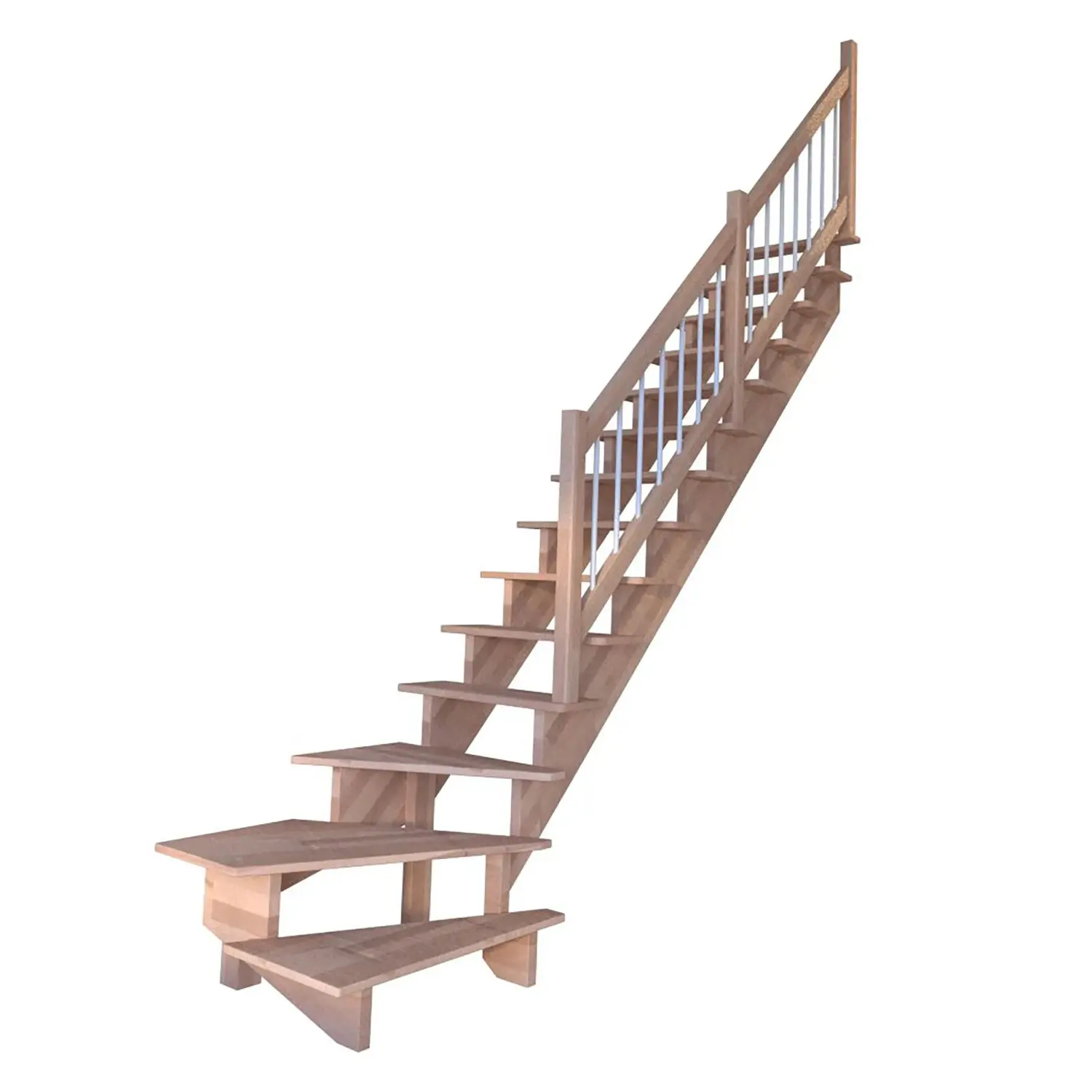 StarWood Schody Lindos Pro bukové pravé 80cm otevřené dřev. nerez.bílé zábradlí