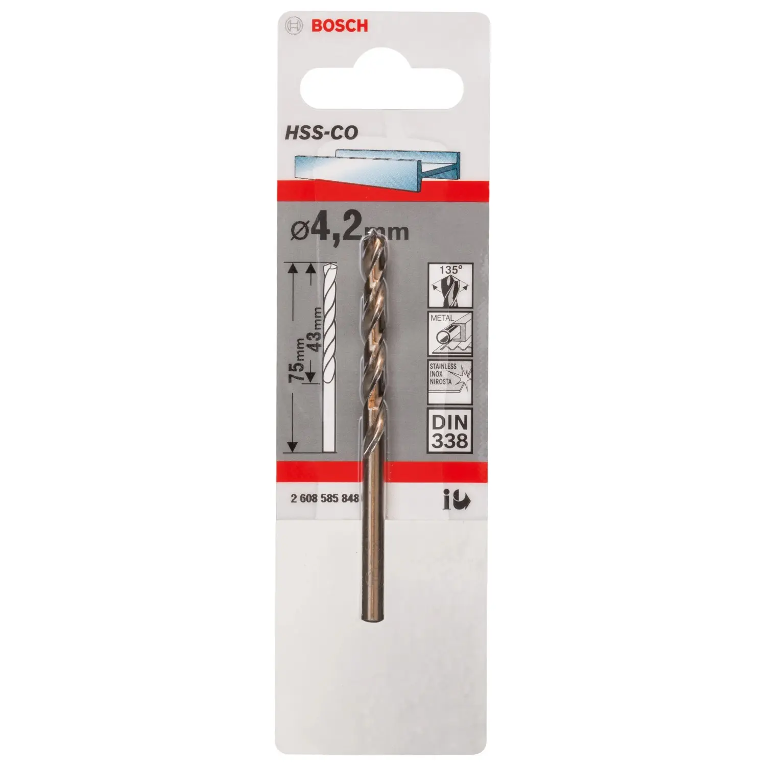 Vrták do kovu Bosch HSS-Co DIN 338 4,2×43×75 mm
