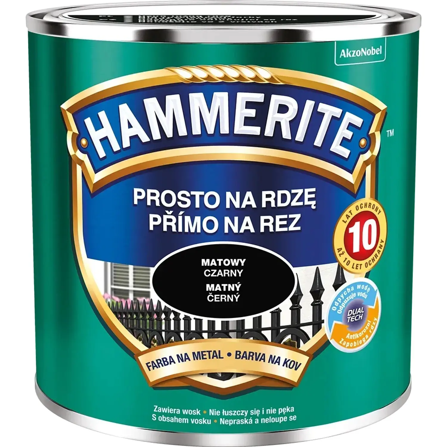 HAMMERITE Přímo na rez barva na železné kovy matná černá 0,25 l