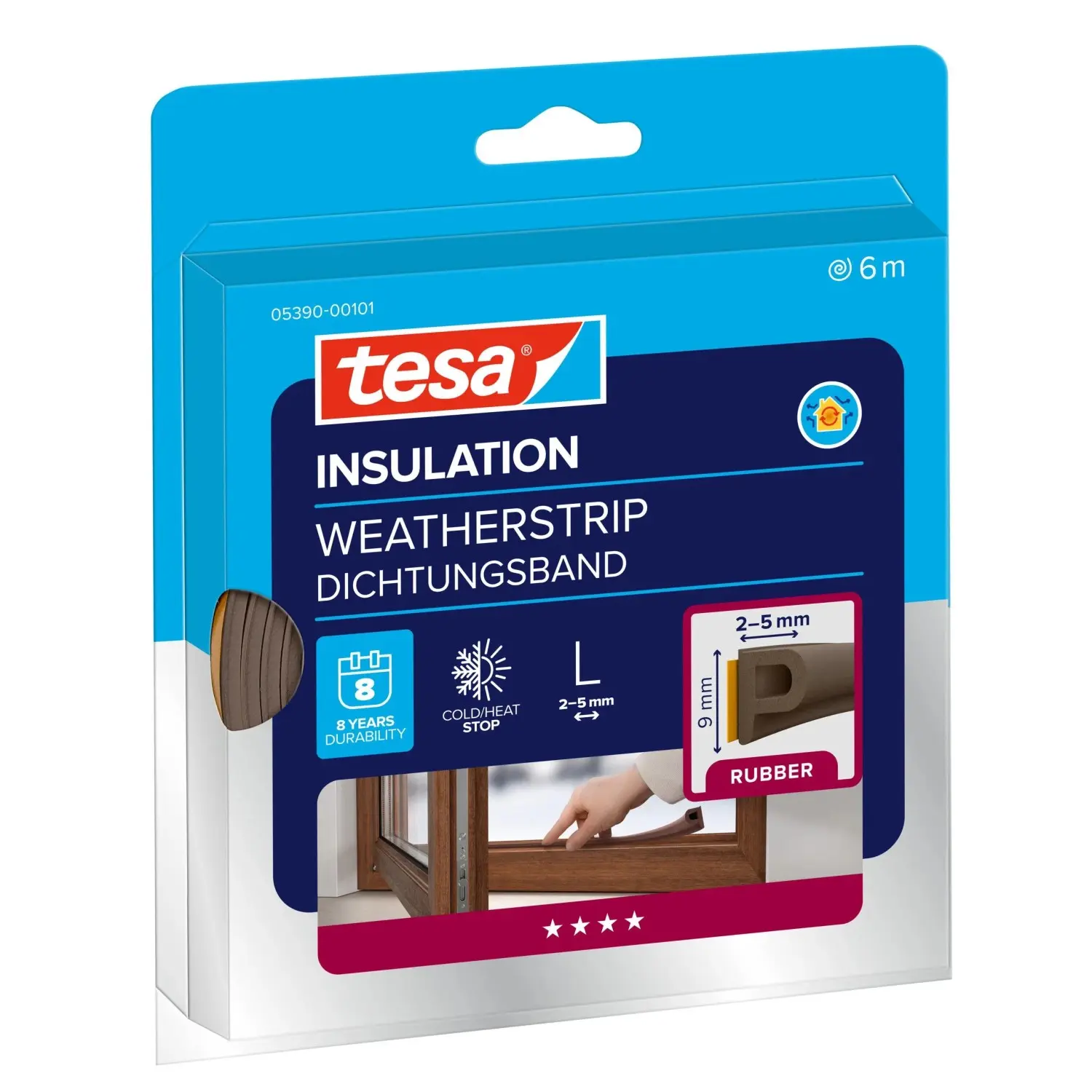 tesa Gumové těsnění pro dveře/okna INSULATION P-profil, hnědá, 6 m x 9mm x 5,5mm