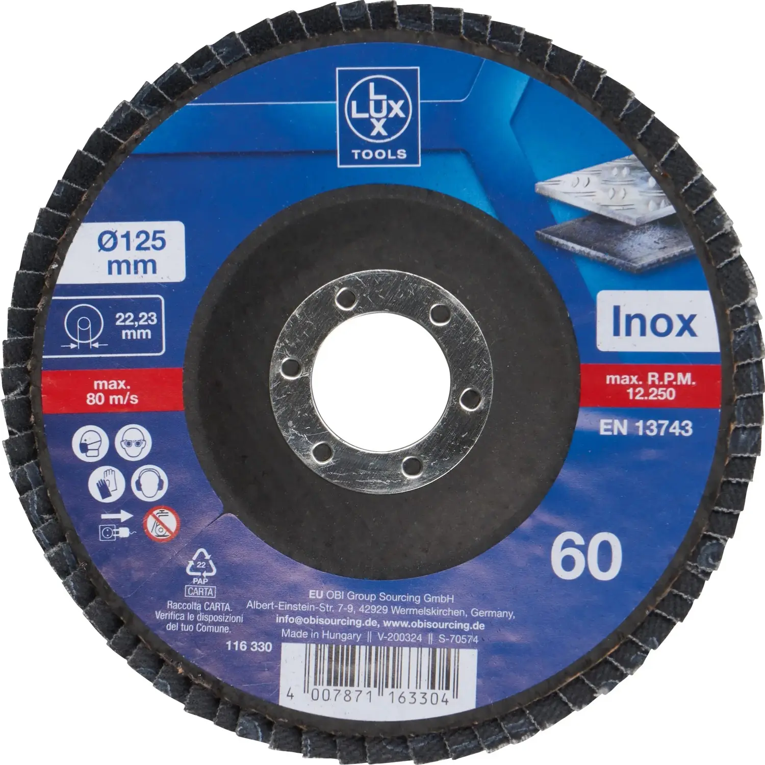 LUX-TOOLS Lamelový brusný kotouč na kov, zrnitost K60, pr. 125 mm
