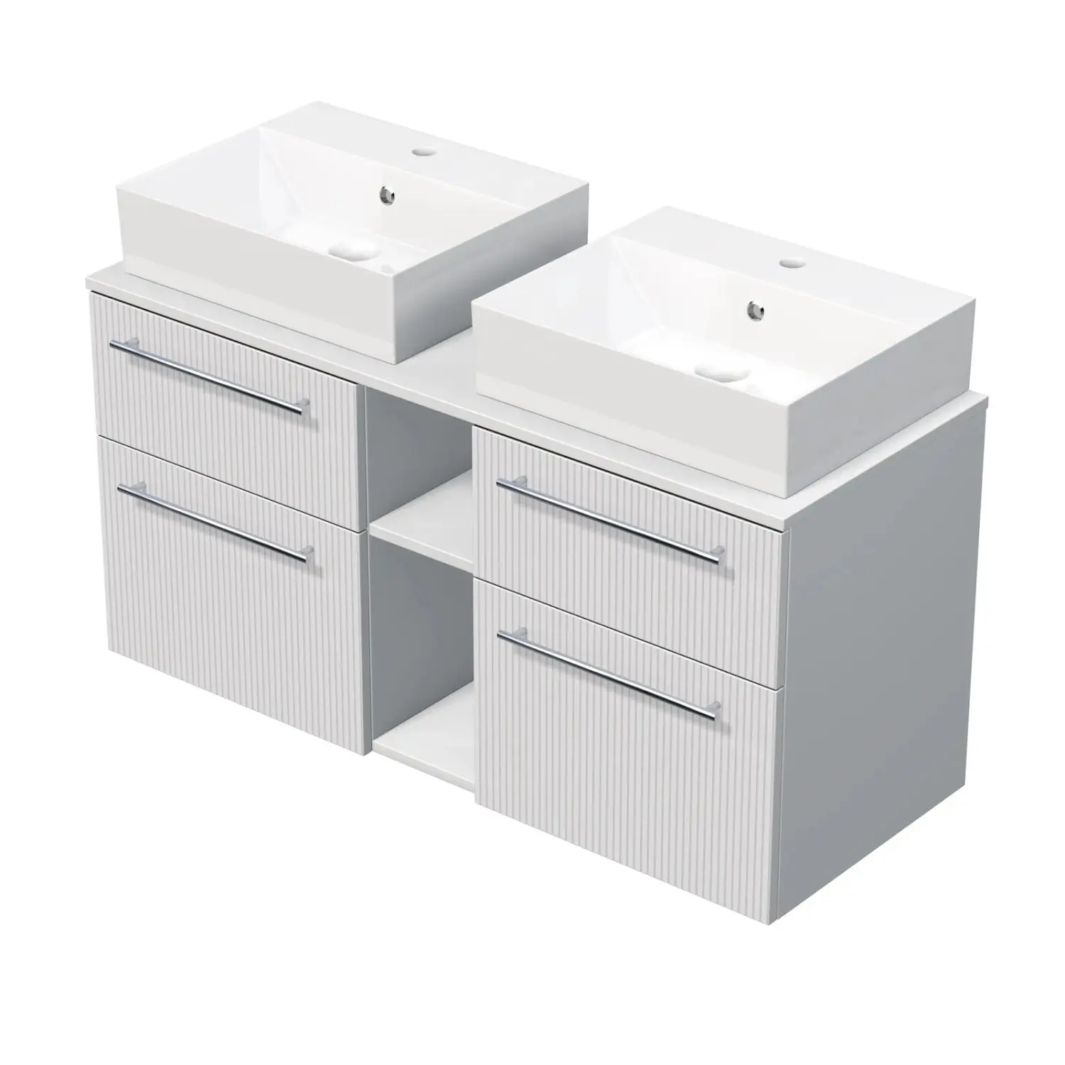 INTEDOOR Skříň+2umyvadla BEE, úchyt chrom, š.120cm, regál střed, bílá 3D pruhy