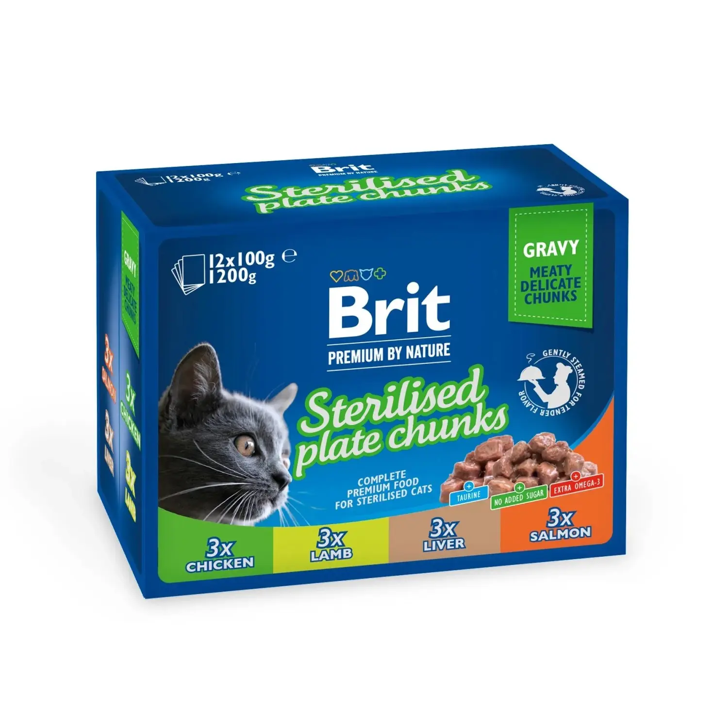 Brit Kapsička pro kočky Premium Cat Pouches Sterilised Plate 1200 g (12x100 g)