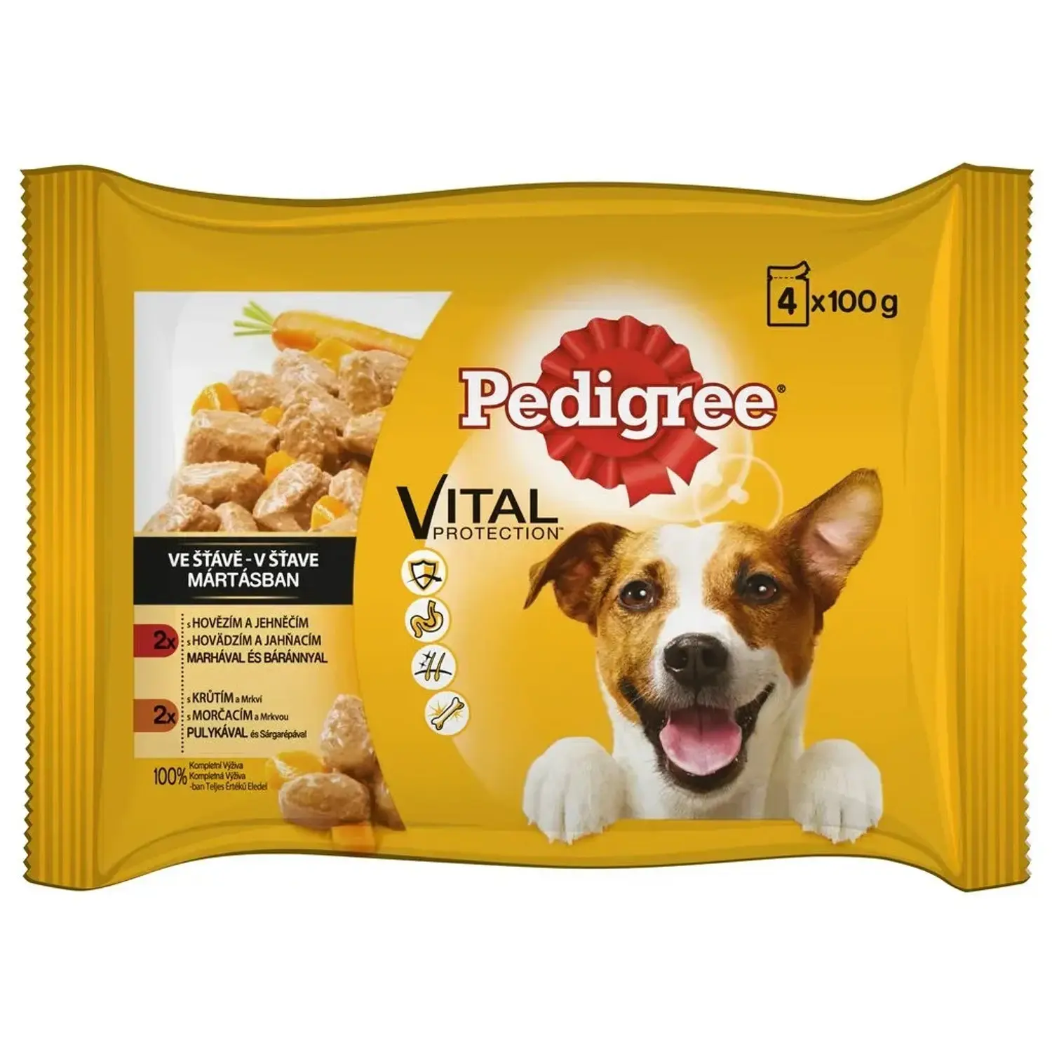 Pedigree kapsa Adult mas.výběr s mrkví ve šťávě 4x100g + Množstevní sleva