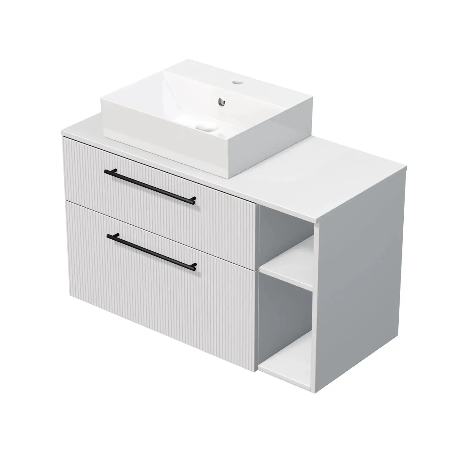 INTEDOOR Skříň+umyvadlo BEE, úchyt černý, š.100cm, regál vpravo, bílá 3D pruhy