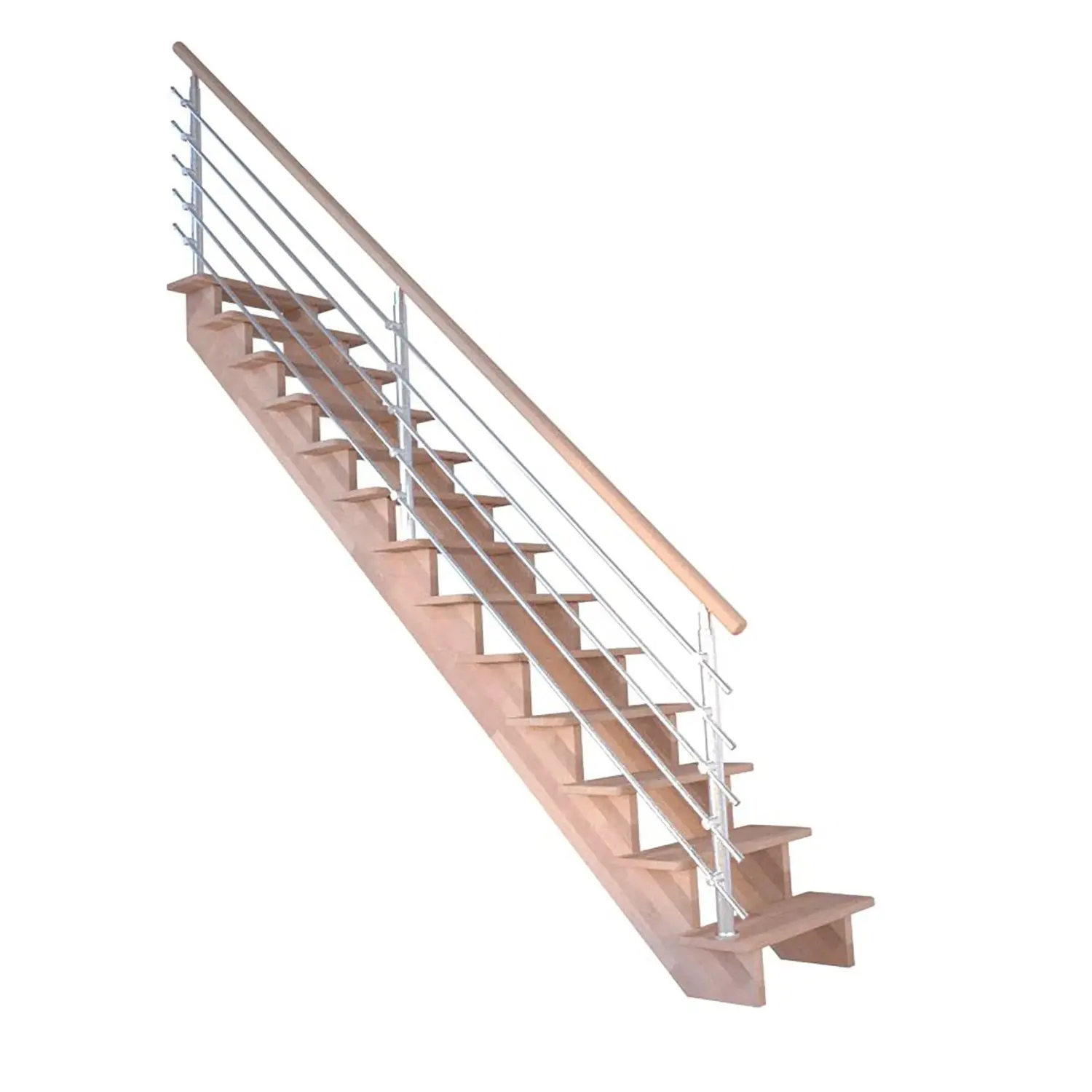 StarWood Schody Lindos bukové rovné 80cm otevřené design. nerez. zábradlí