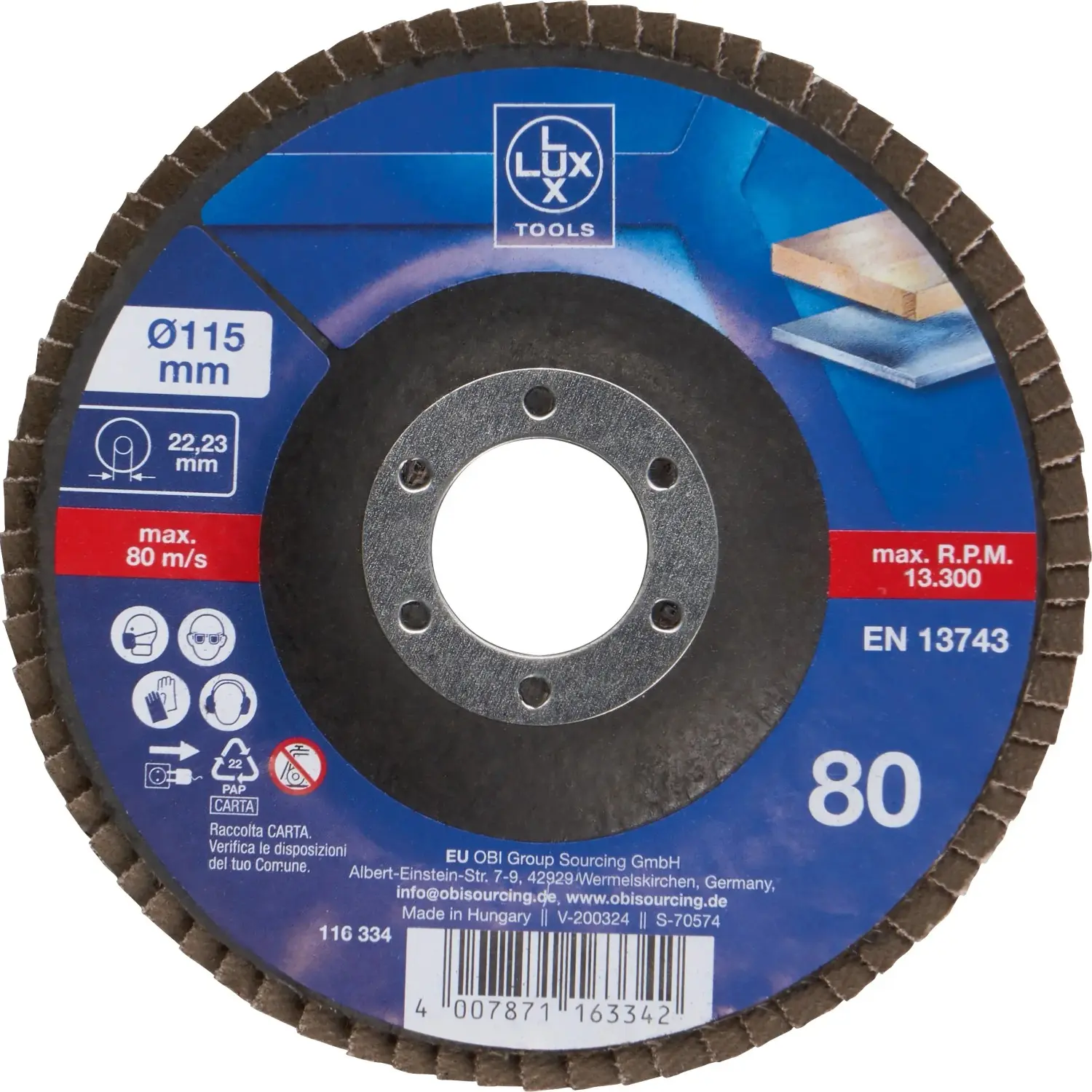 LUX-TOOLS Lamelový brusný kotouč Multi, zrnitost K80, pr. 115 mm