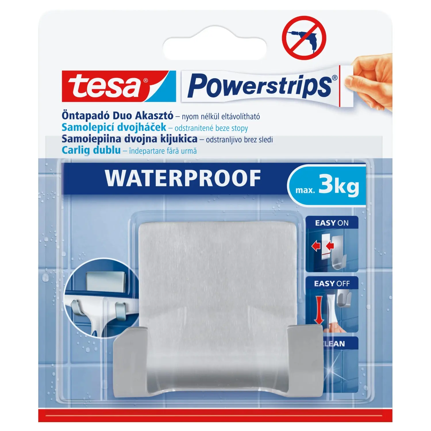 tesa Samolepicí dvojháček Powerstrips Waterproof, nerezová ocel, 1 ks