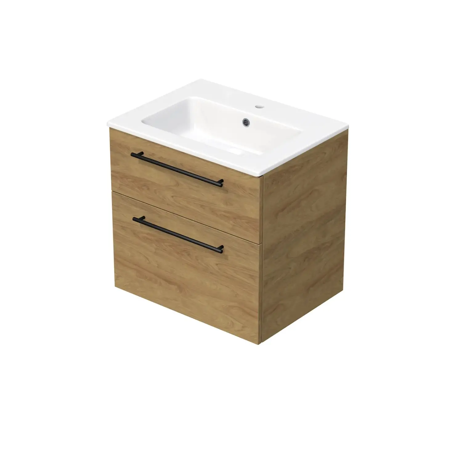 INTEDOOR Koupel.skříň+umyvadlo BEE, úchyt černý, 2 zásuvky, š. 61cm, dub Hickory