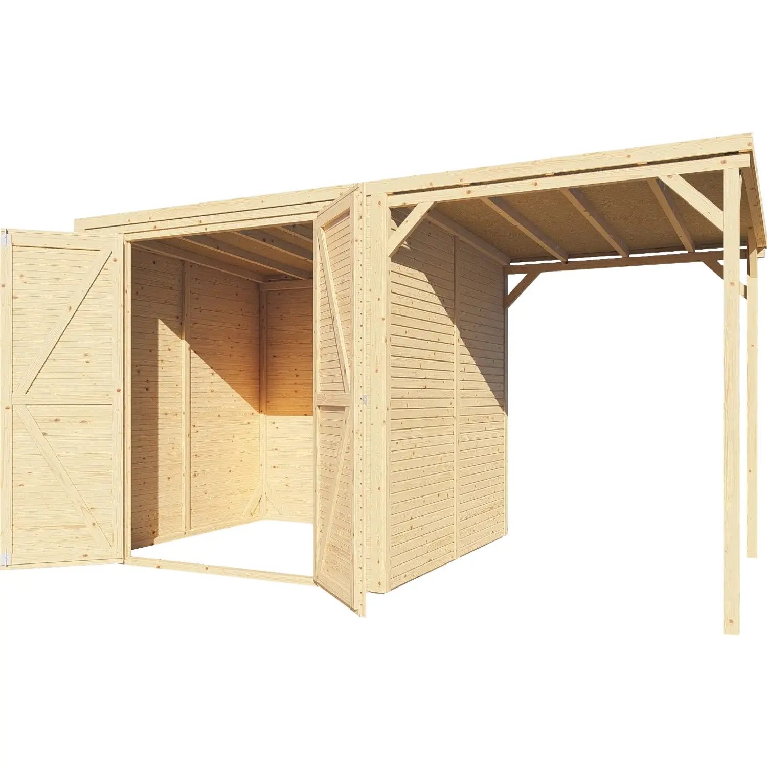 Bertilo Dřevěný domek na nářadí Box 3 Plus s přístavbou, přírodní, 373 x 202 cm