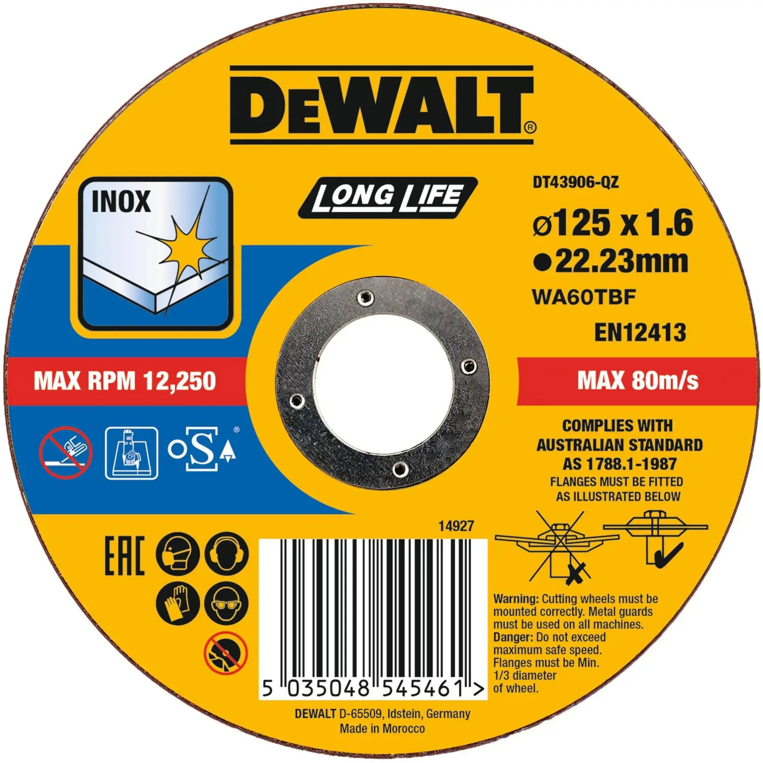 DeWALT Řezný kotouč na nerez DT43906 pr. 125 x 22,23 mm