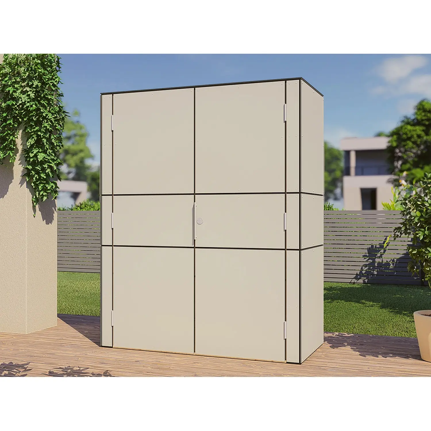 Bertilo Dřevěná zahradní skříň HPL Highboard, šedá, 155 x 75 x 193 cm