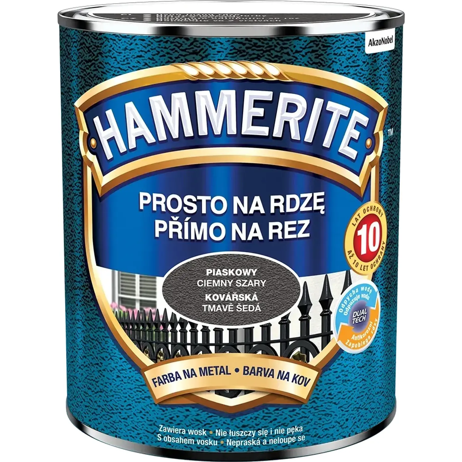 Hammerite Přímo na rez barva na železné kovy kovářská tmavě šedá 0,7 l