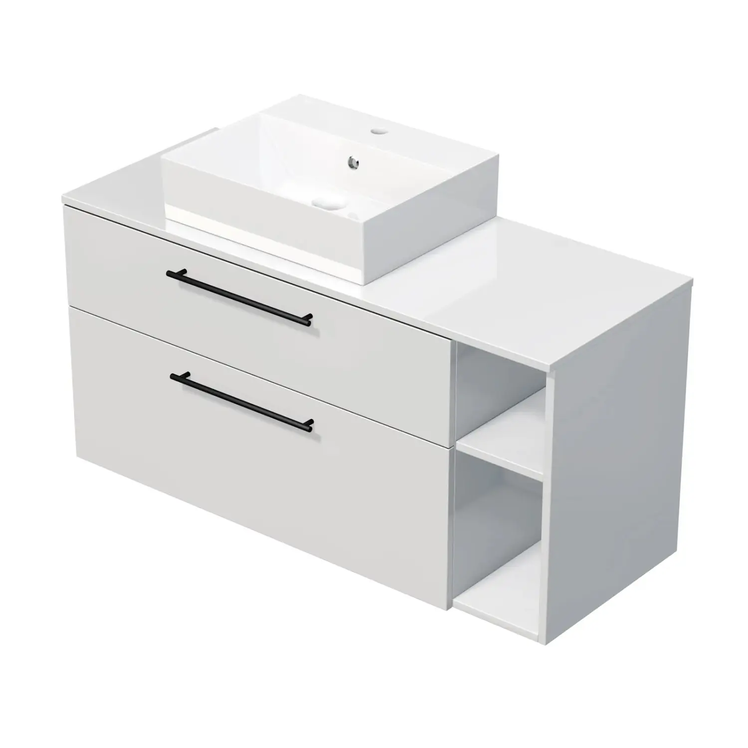 INTEDOOR Koupel.skříň+umyvadlo BEE, úchyt černý, 120cm, regál vpravo, bílá lesk
