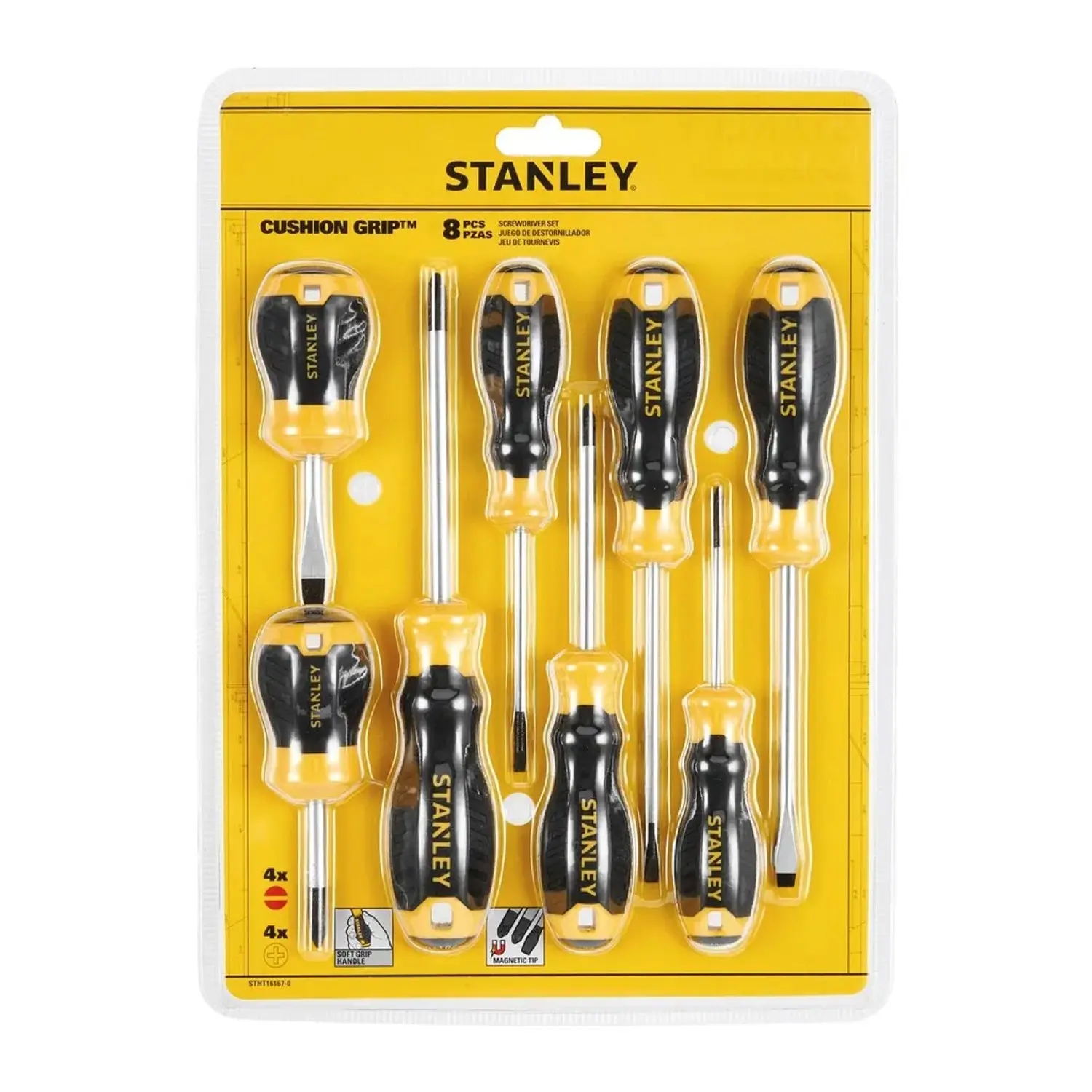 STANLEY Sada šroubováků CushionGrip + zkoušečka STHT16167-0, 8dílná