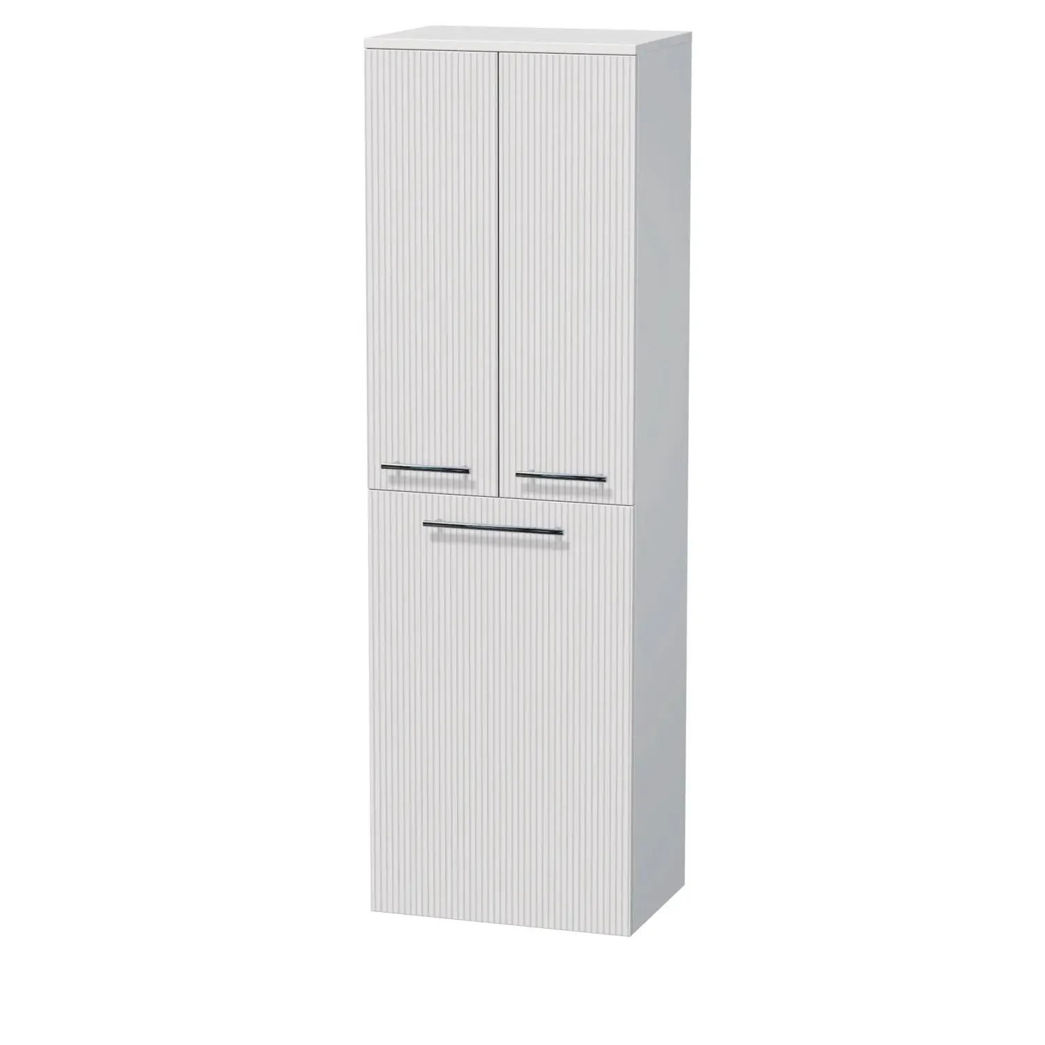 INTEDOOR Vysoká skříň BEE pravá, úchyt chrom, 2dveře, koš, š.50cm, bílá 3D pruhy