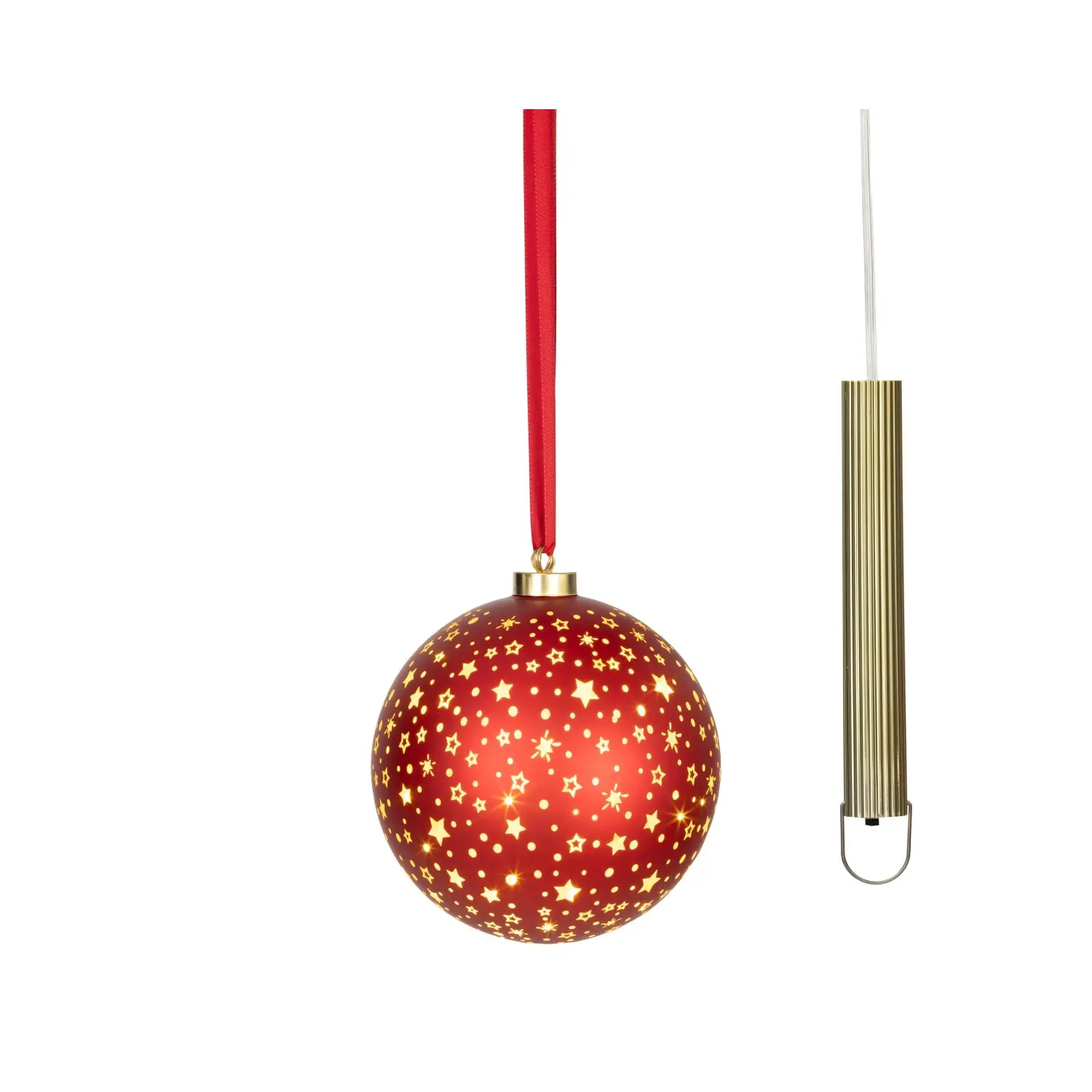Lumineo LED skleněná vánoční koule, 20 mikro-LED, červená, pr. 19 cm
