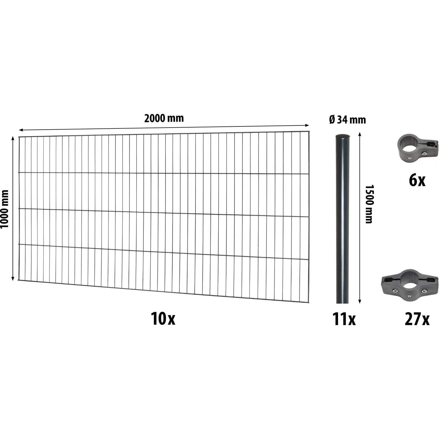 Floraworld Kompletní plotový set 1prut. kul.sl. zabet., antracit, 100 cm, 20 m