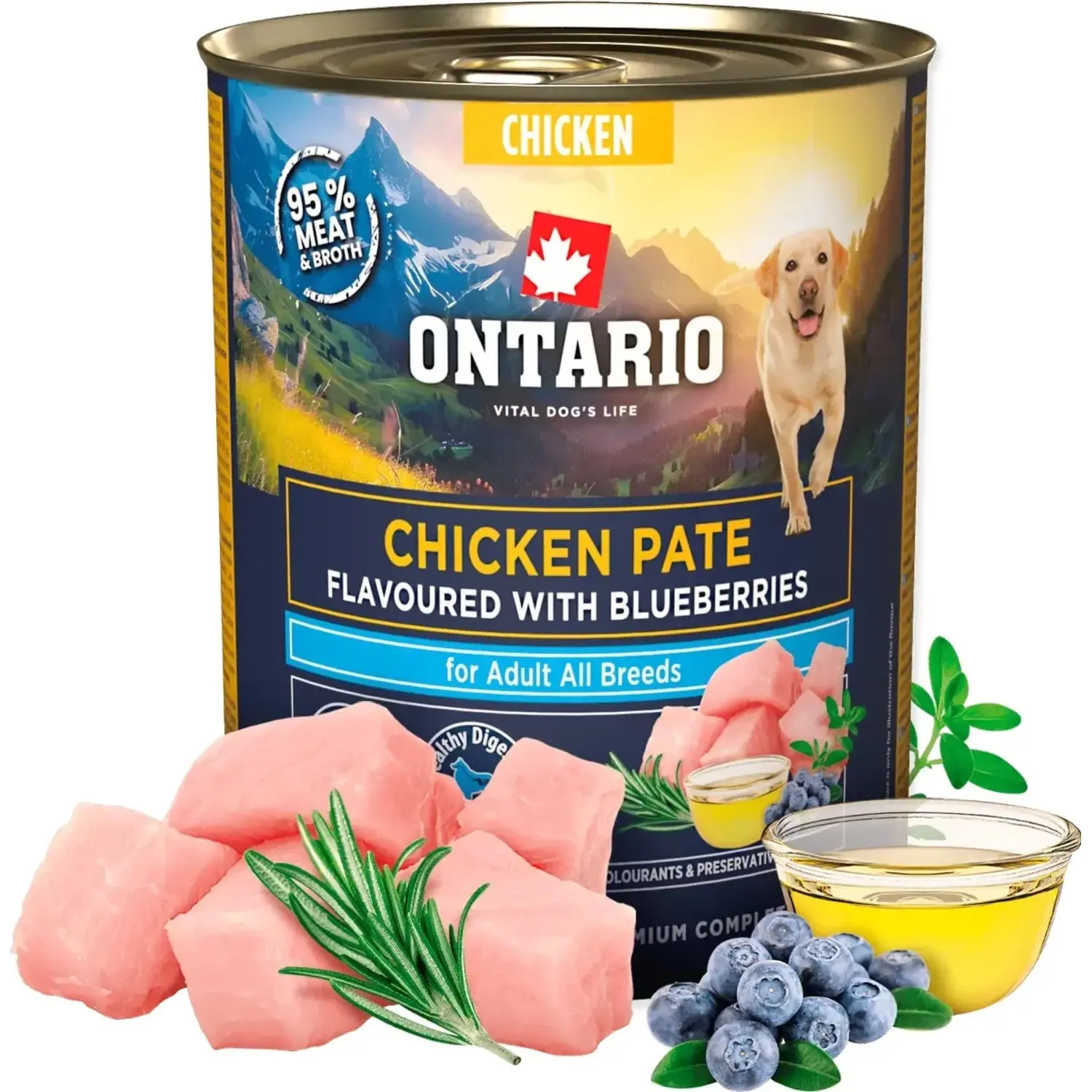 Konzerva Ontario Adult kuřecí pate s příchutí borůvek 800g