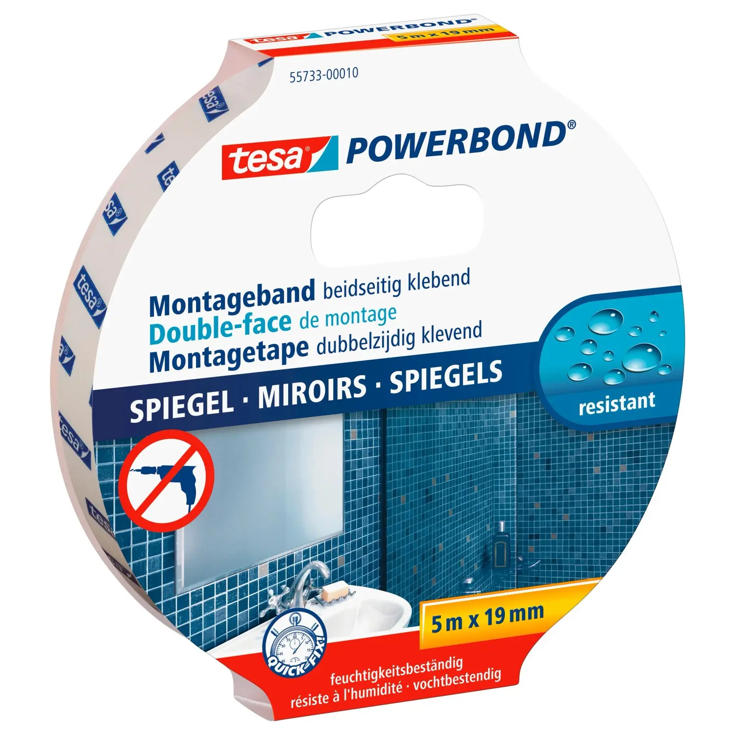tesa Oboustranná montážní páska Powerbond MIRROR, bílá, 5 m x 19 mm