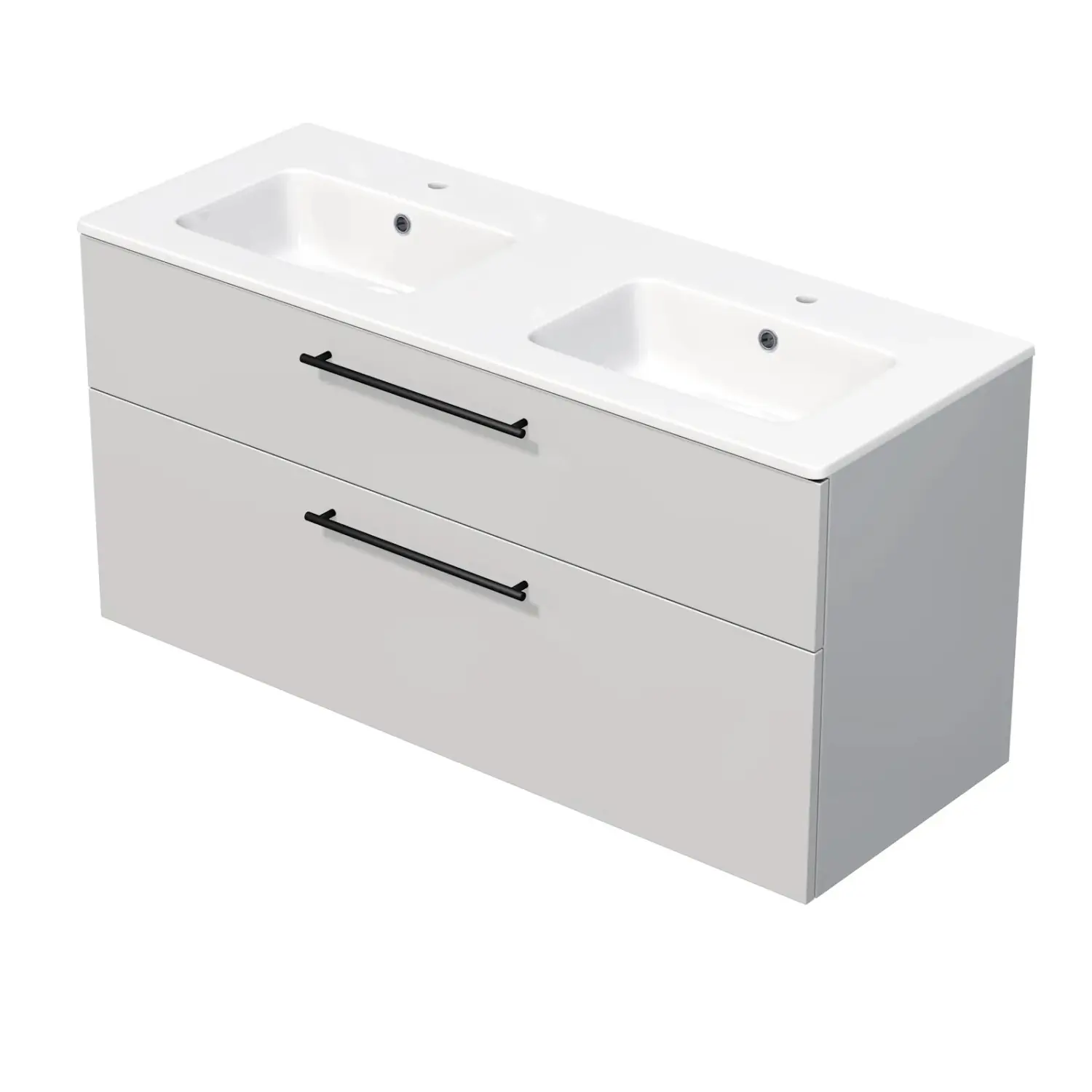 INTEDOOR Koupel.skříň+dvojumyvadlo BEE, úchyt černý, š. 121 cm, bílá lesk