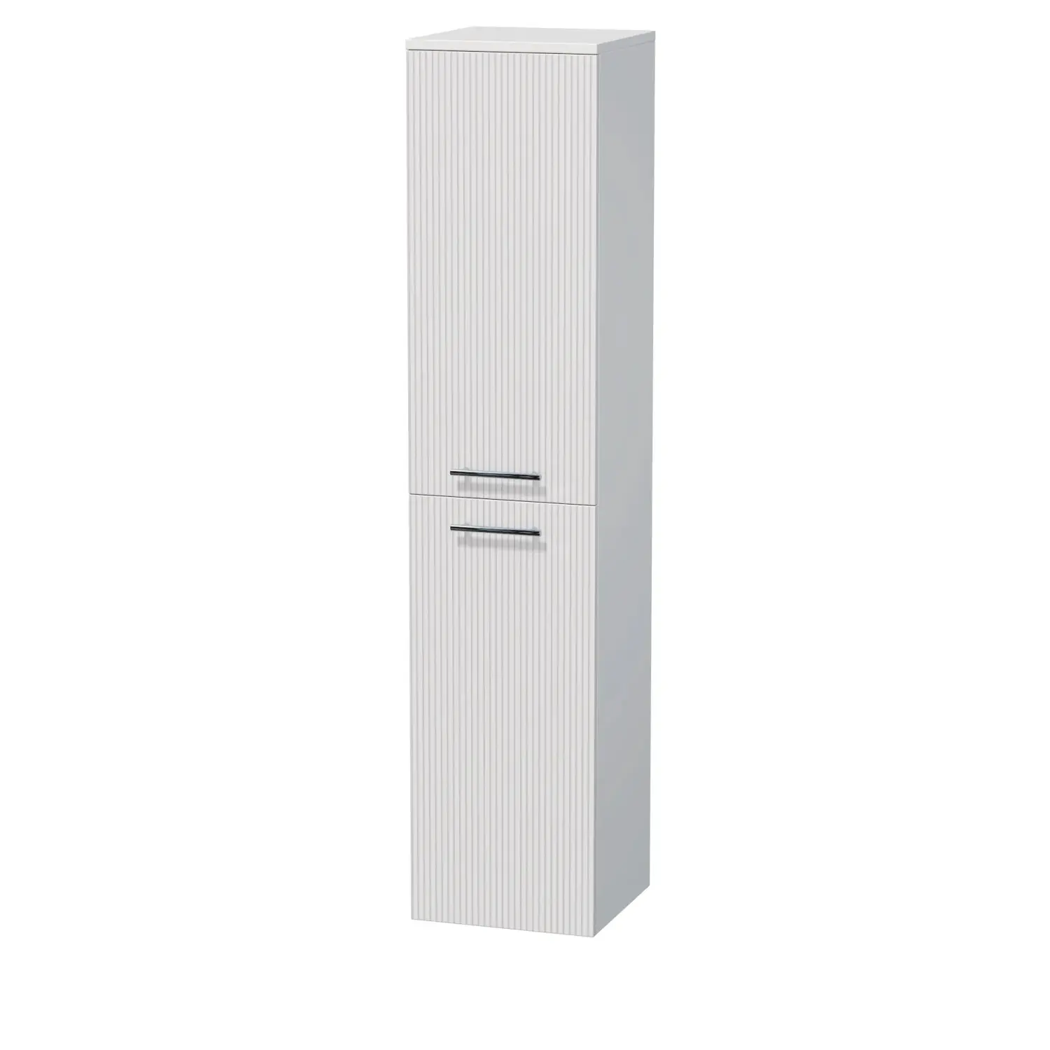 INTEDOOR Vysoká skříň BEE pravá, úchyt chrom, 2dveře, koš, š.35cm, bílá 3D pruhy