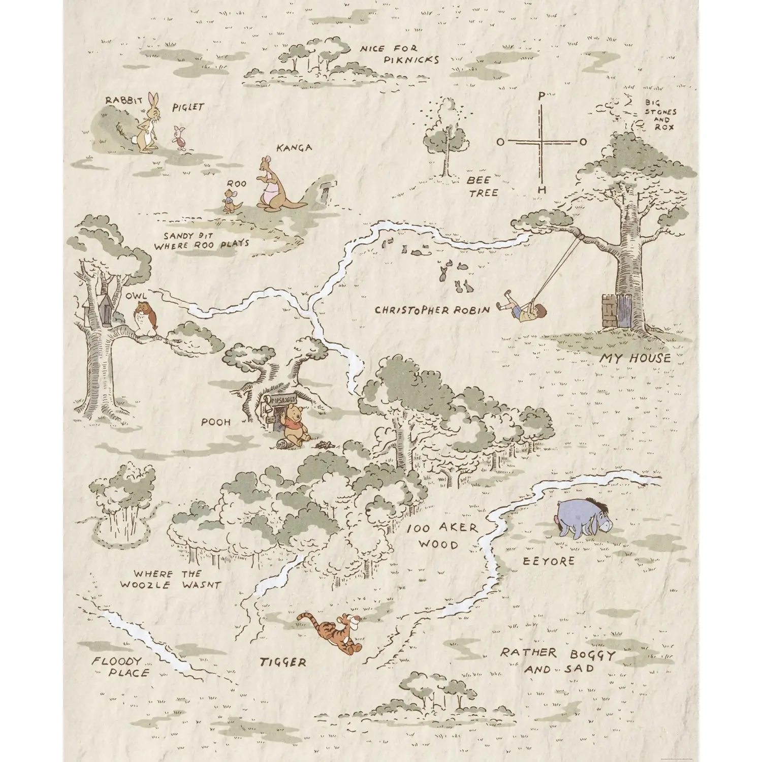 Komar Vliesová fototapeta Medvídek Pú - Map 200 x 240 cm