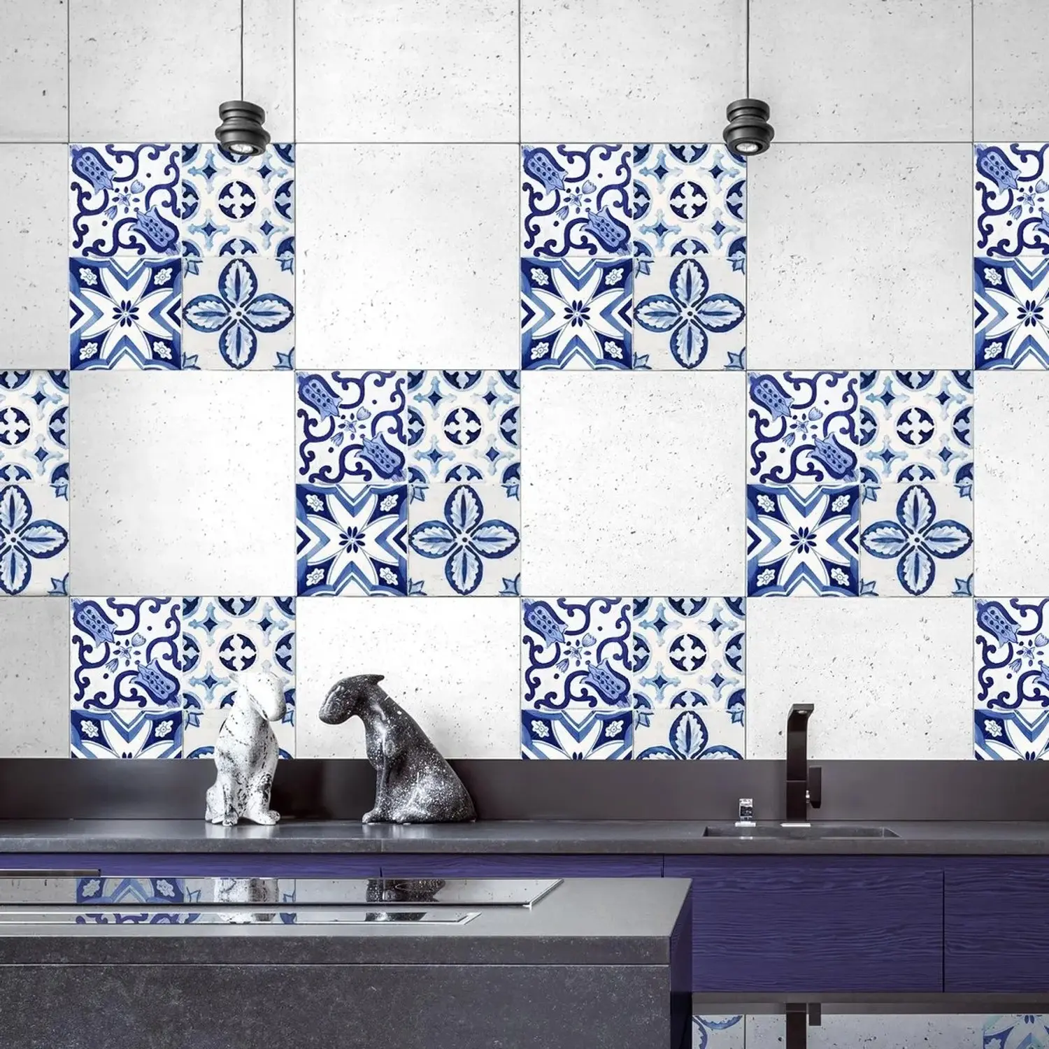 Crearreda Samolepicí dekorace, kachličky azulejos, 3 archy, 20 x 20 cm