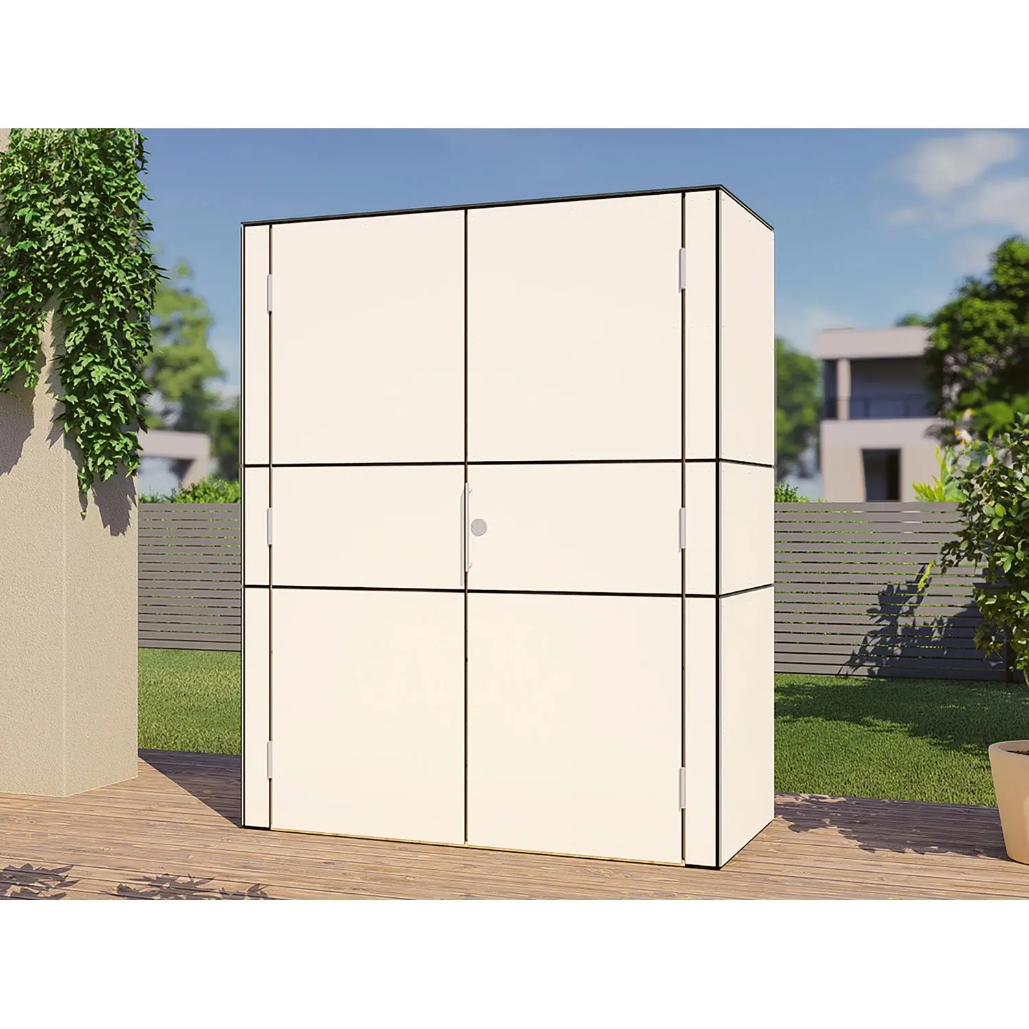 Bertilo Dřevěná zahradní skříň HPL Highboard, bílá, 155 x 75 x 193 cm