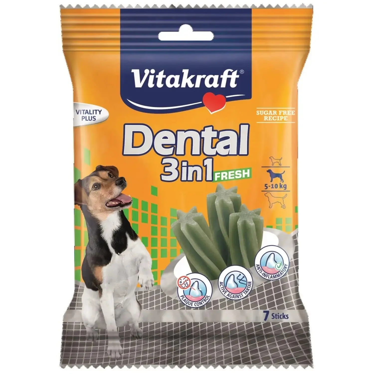 Vitakraft Dentální tyčinka pro psy Dental Sticks Fresh 3v1 S, 120 g (7 ks)