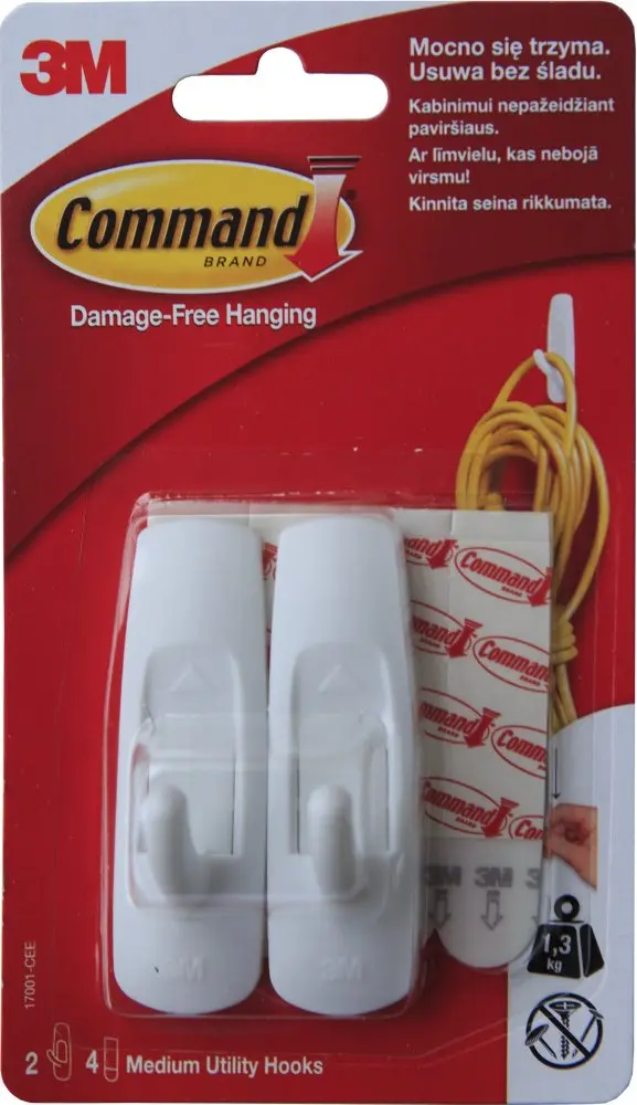 3M Command 17001 Standardní plastové háčky střední 2ks, lepicí pásky 4ks