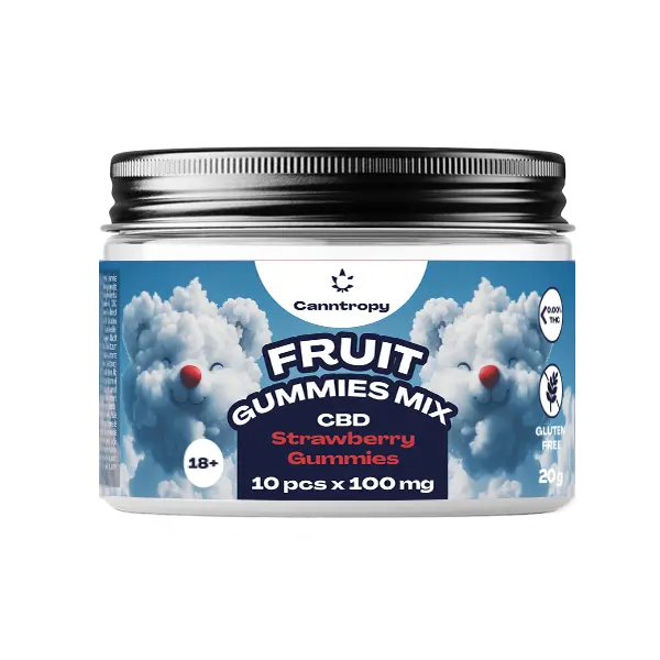 Canntropy CBD Fruit Strawberry Gummies, 10 ks x 100 mg, 1000 mg CBD, 20 g