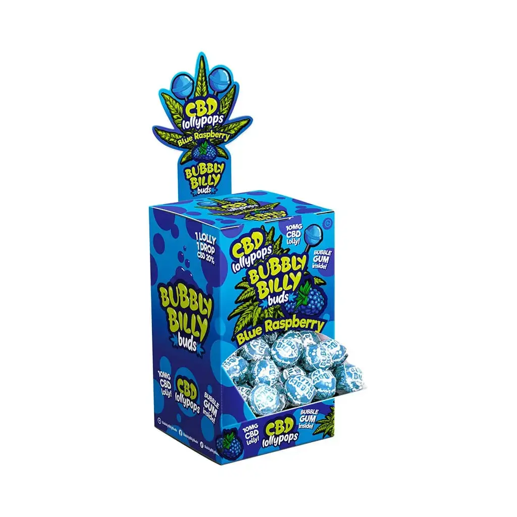 Bubbly Billy Buds 10 mg CBD Lízátka Modrá Malina - Display Box (100 Lízátek), 2000 g