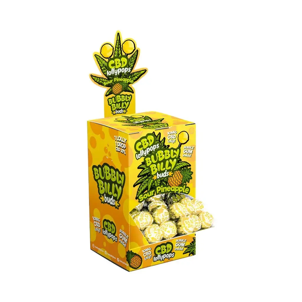 Bubbly Billy Buds 10 mg CBD Lízátka Kyselý Ananas - Display Box (100 Lízátek), 2000 g