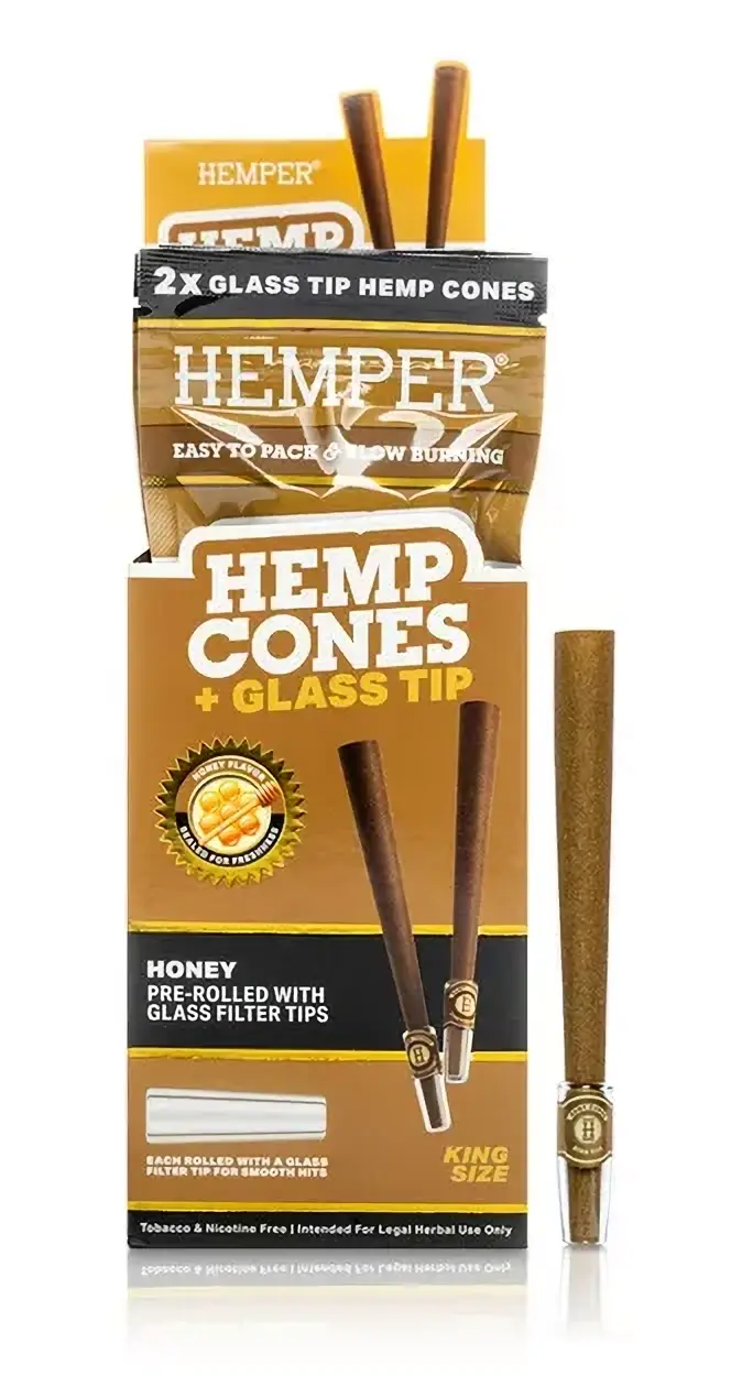 HEMPER King Size Cones + Glass Tip 2pk Honey