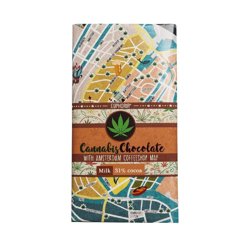 Euphoria Mléčná konopná čokoláda s mapou kaváren - Amsterdam, 80 g