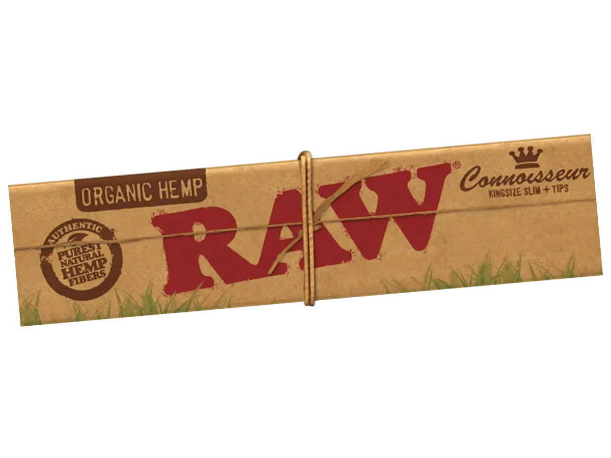 RAW Organic Hemp CONNOISSEUR KingSize Slim Unrefined Rolling papírky + TIPS