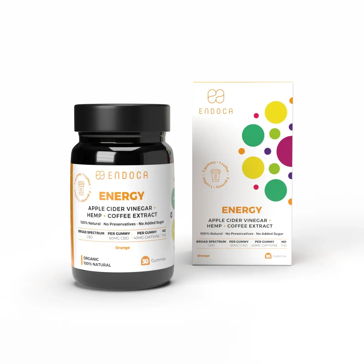 Endoca CBD Gummies Energy, 60 mg CBD, 40 mg kofeinu, Pomerančová příchuť, 30 ks, 60 g