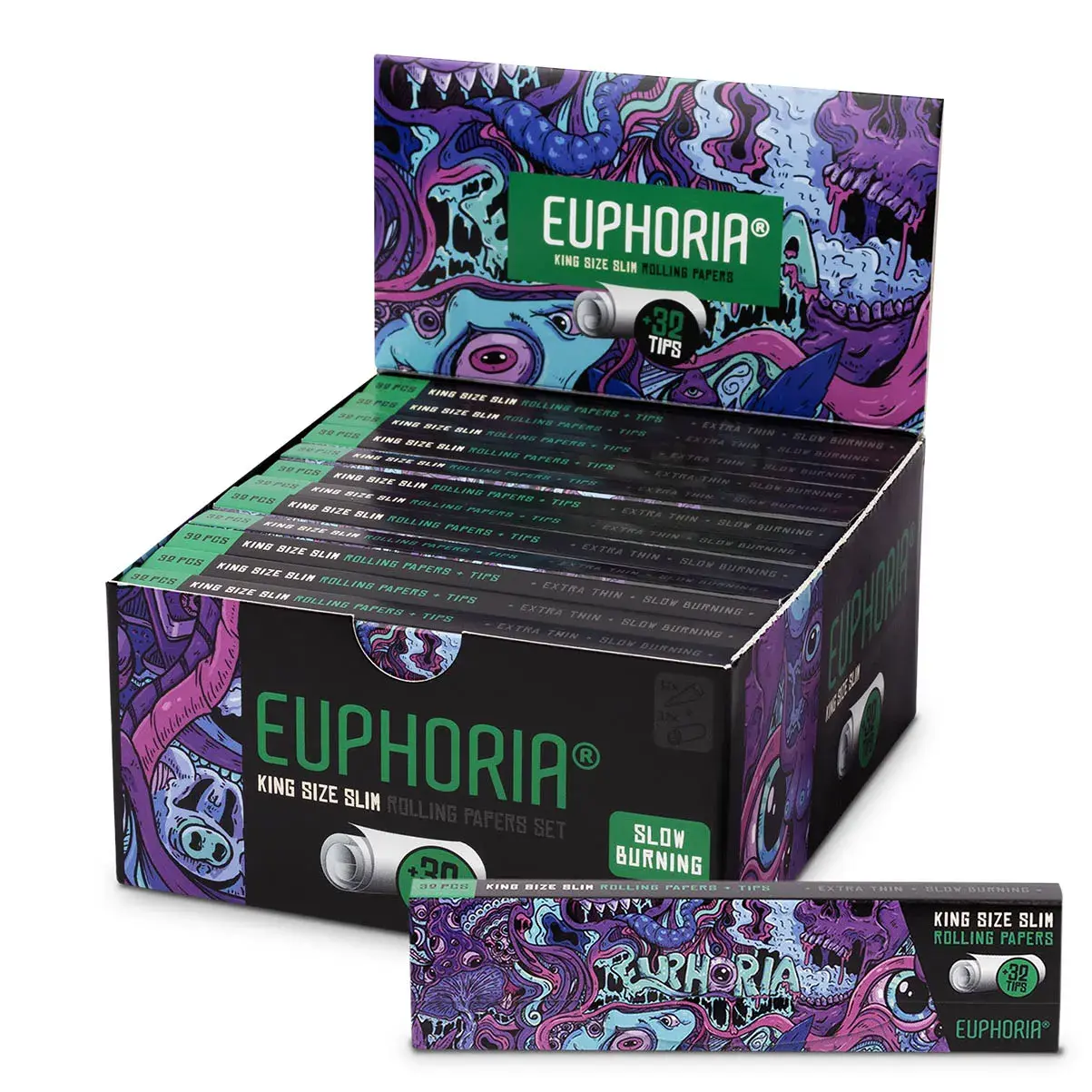 Euphoria balící papírky Kingsize Slim Psychedelic + filtry, 32 papírků + 32 filtrů