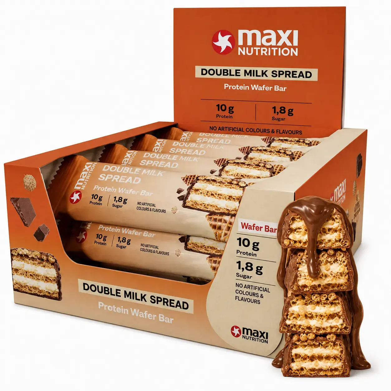 Maxi Nutrition proteinová oplatková tyčinka 12 x 39g Double Milk, displej 12