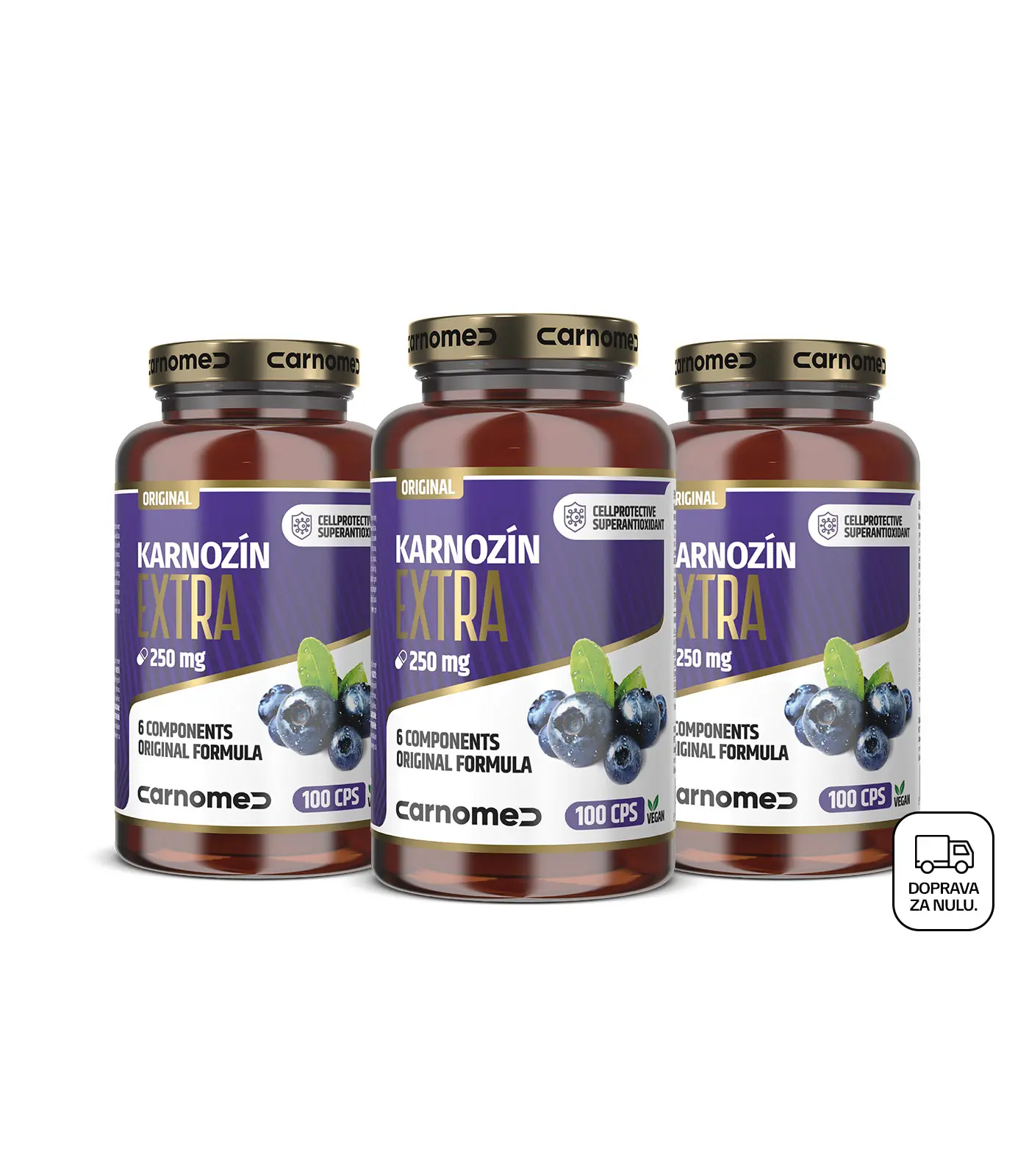 3 balení Karnozin EXTRA Pure&Strong 250 mg 100 cps