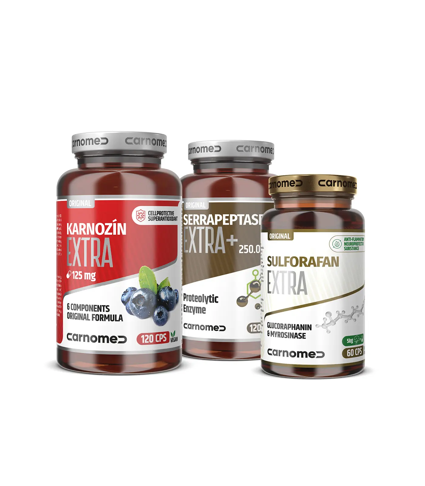 Karnozin EXTRA 125 mg 120 cps + Serrapeptase EXTRA 120 cps + Sulforafan EXTRA 60