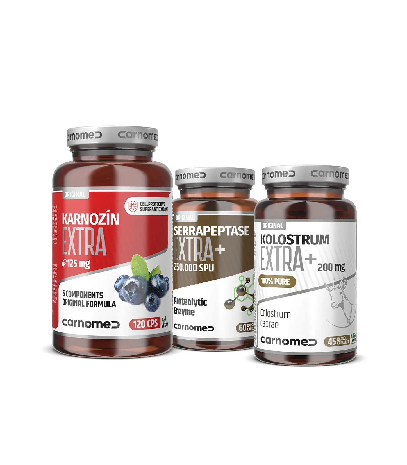 Kozí kolostrum EXTRA+ 45 cps + Serrapeptase EXTRA 60 cps + Karnozín EXTRA 125 mg 120 cps