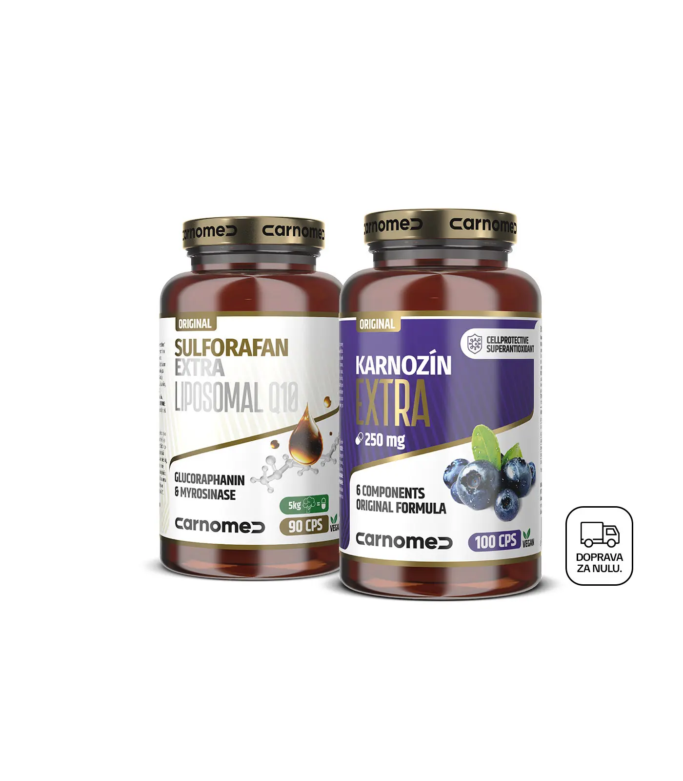 Sulforafan EXTRA Liposomal Q10 90cps + Karnozín EXTRA Pure&Strong 250 mg 100 cps