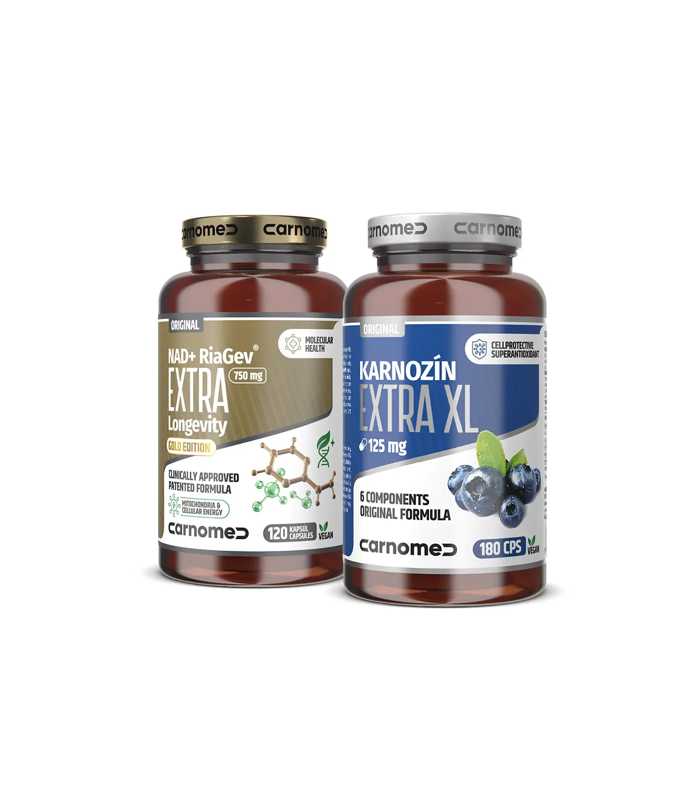 NAD+ RiaGev® EXTRA Longevity 120 cps + Karnozín EXTRA XL 125 mg 180 cps